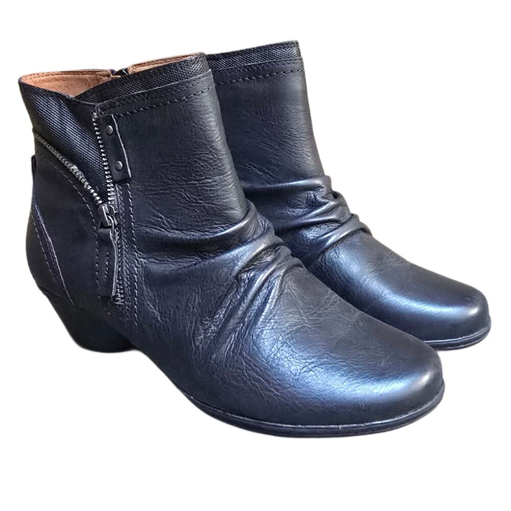 Cobb Hill Laurel Black Leather Ankle Boots Size 8W Comfort Zip Casual Booties